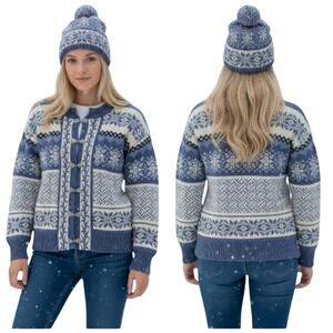 Maria Lammi Finland Nordic 100% Wool Cardigan XS Pewter Clasp Handmade F269